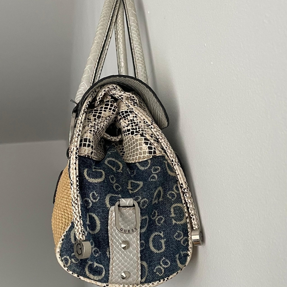 GUESS Vintage Y2K Denim & Straw Handbag • Boho Luxe Mini Bag - Picture 8 of 8